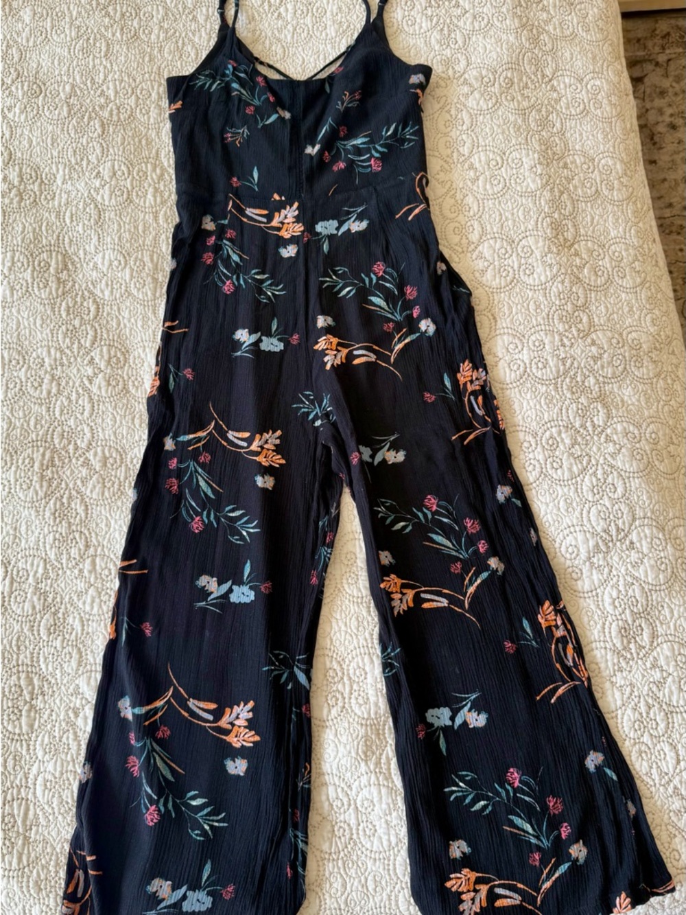 Black Floral Wide-Leg Jumpsuit with Adjustable Straps